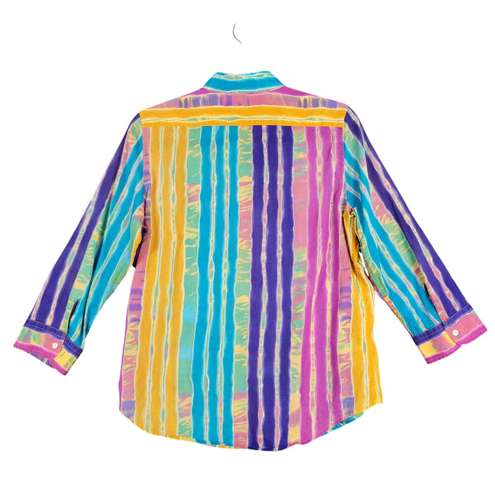 LAUREN RALPH LAUREN Rainbow Striped Button Up Top Airy Summer Pride SIZE MEDIUM - Picture 2 of 10